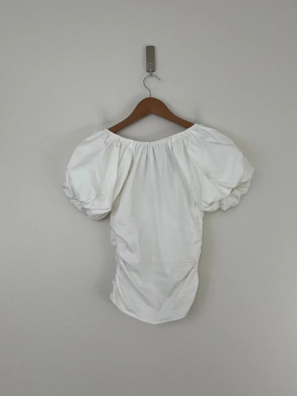 Reformation Sonny White Ruched Puff Sleeve Top Size 0